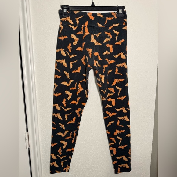 ModCloth Bat Leggings Womens Medium Black Orange Halloween Fall Pumpkin Ankle - Picture 7 of 8